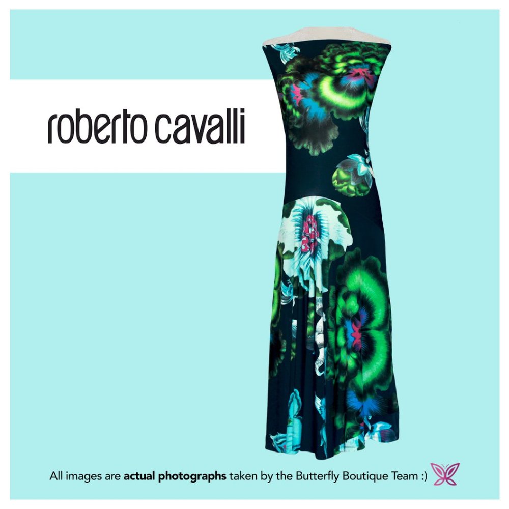 Roberto Cavalli Strapless Flower Printed Dress